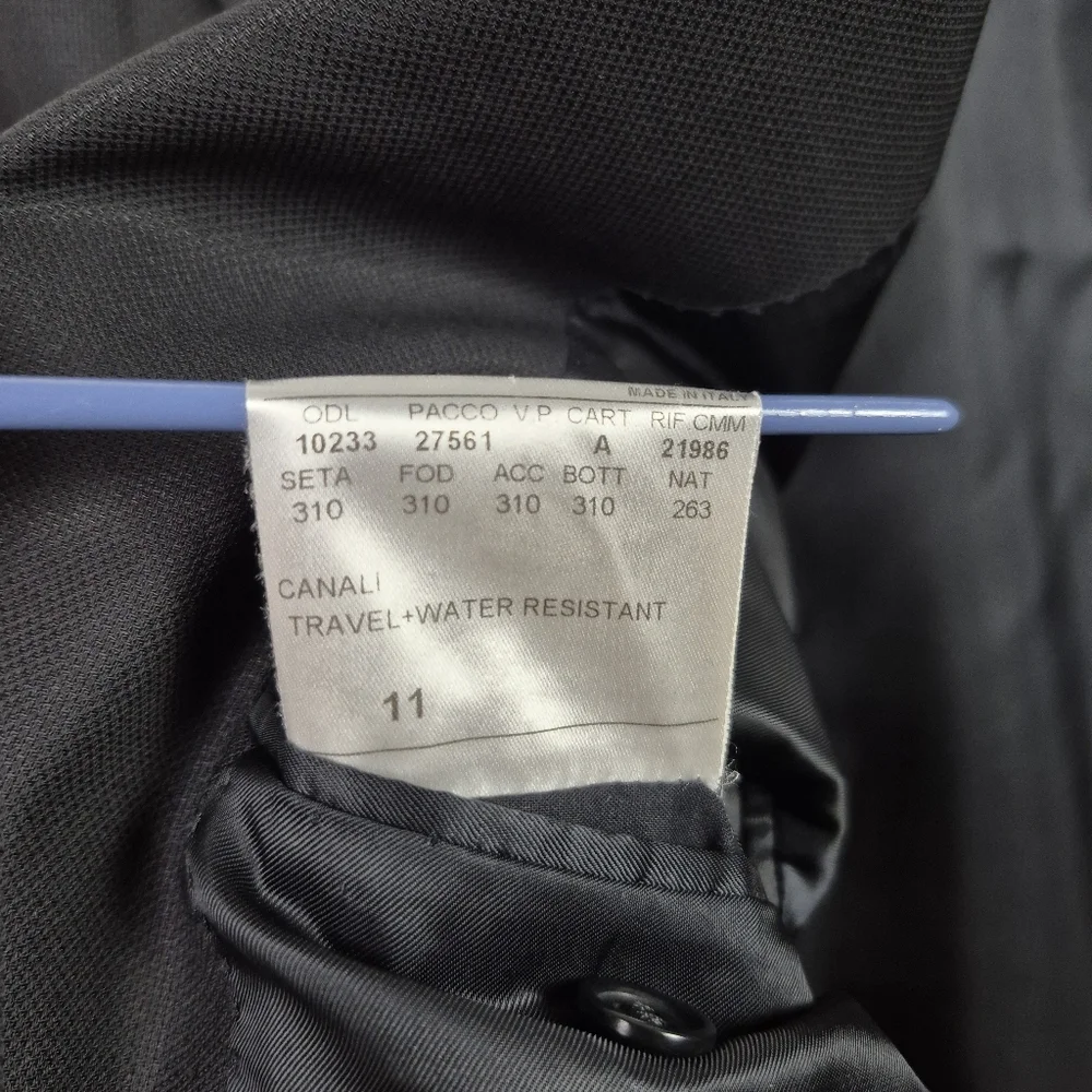 Canali 1934 Men's 100% Wool Travel Water‎ Resistant Black Italy 44L US